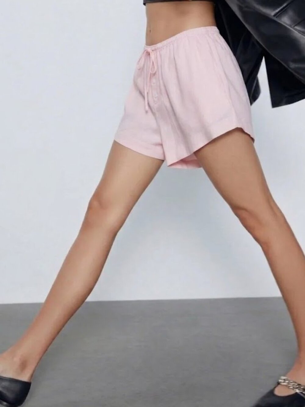 Zara Pale Pink Satin Viscose Shorts with Tie Waist in Size Small